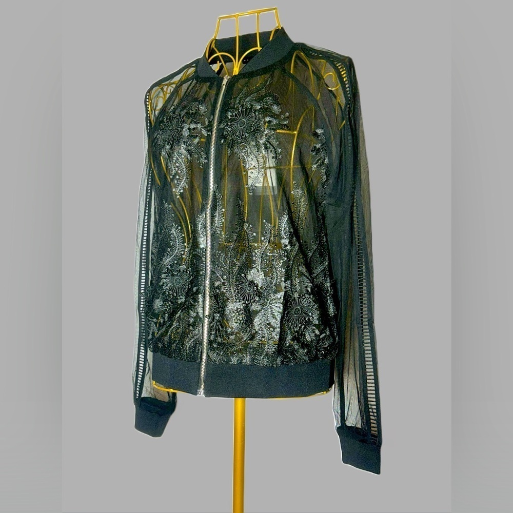 NWT Revolve Endless Rose Lace Mesh Black Bomber Jacket, Zipper, Sizes XS & S - Picture 4 of 16